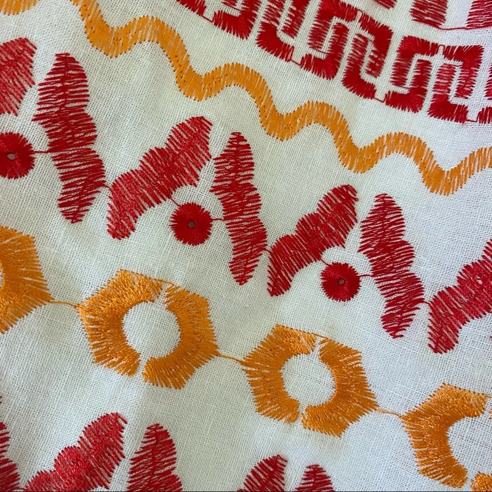 Peter Nygard Cream with Red and Orange Embroidery, Pleated Skirt 16 - Picture 8 of 11